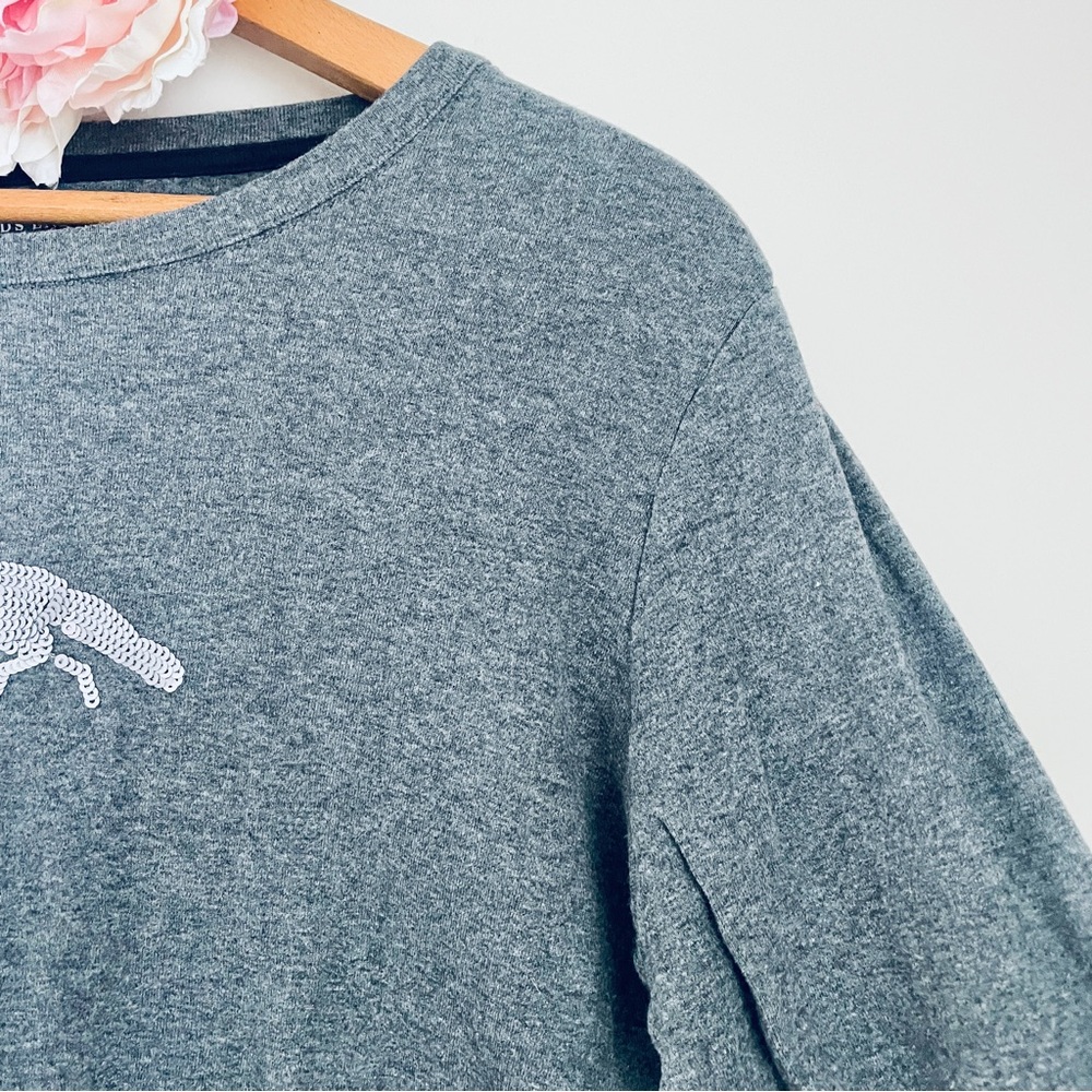 Lands' End Gray Long Sleeve Shirt Sequin Fox XL 18-20 Cotton - Picture 4 of 6